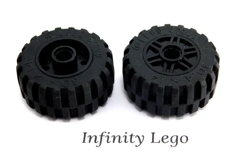 6 LEGO Tire 30.4 x 14 Wheel Black Rims Pin Hole (92402 20896 10782) 6 Pieces