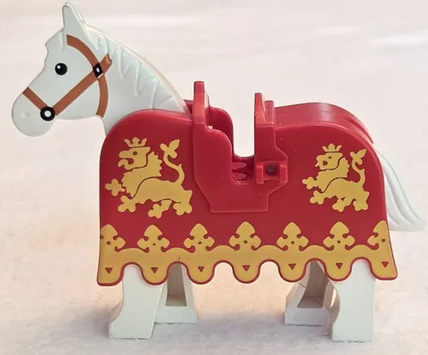 LEGO Rare Knights Red Lion Barding Ruffle Armor + Saddle White Horse Castle 