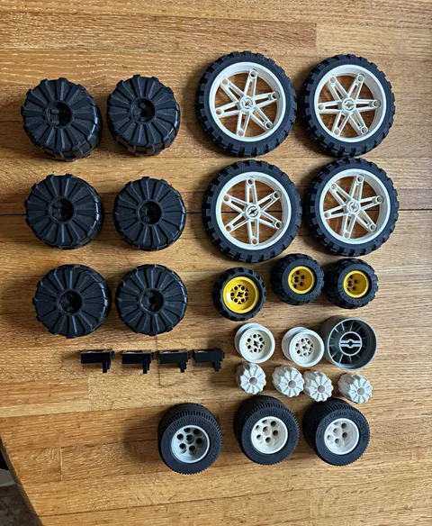 LEGO Wheels & Tires Bulk Lot Multicolor Rims Treads Off-Road Vehicle Parts